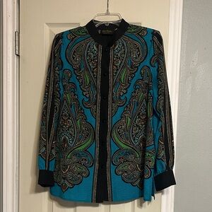 2/$18, 3/$27 Bob Mackie wearable art teal paisley blouse